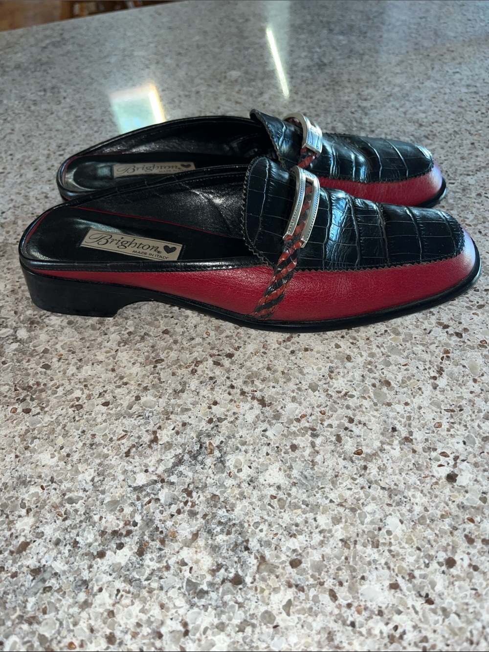 Brighton Jodi Black & Red Leather Mules